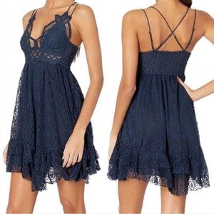 Free People - Adella Burnout Blue Ruffled Mini Slip Lingerie Dress Size XL